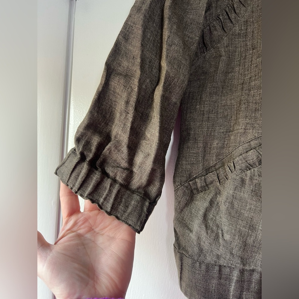Yansi Fugel 100% Linen Bomber Utility Jacket Zip Front Ruched Soft Girl Artsy - Picture 6 of 10